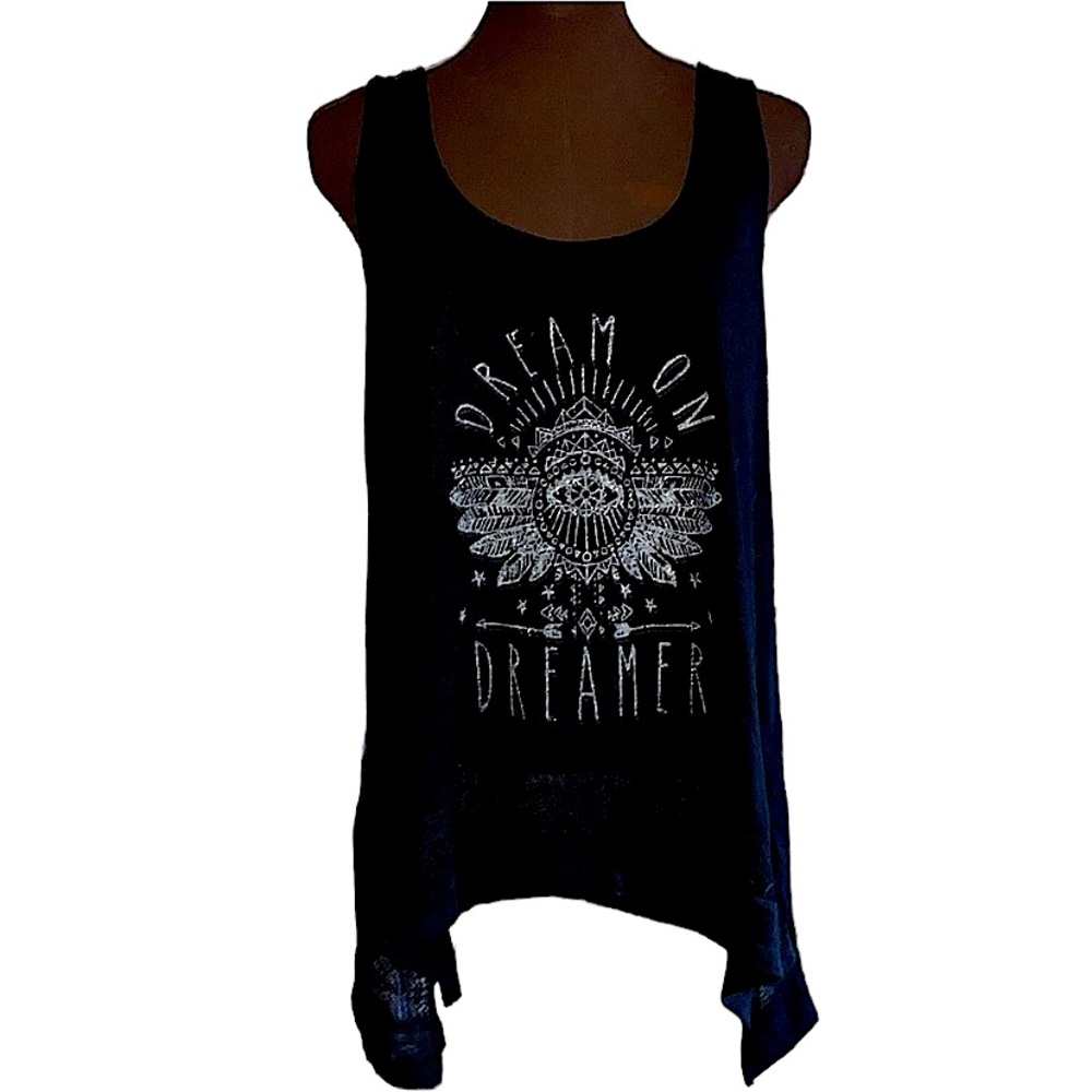 Wound Up Black Tank Top with White Graphic